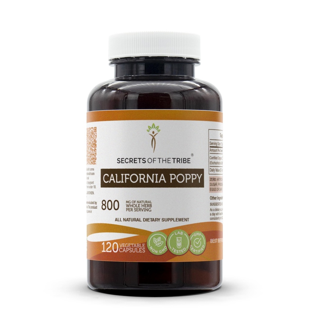 Secrets of the Tribe California Poppy 120 Capsules, 800 mg, California Poppy (Eschscholzia Californica) Dried Herb and Flower (120 Capsules)