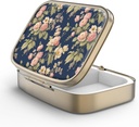 Pill Case Pill Box met Mirror Retro 2 Compartiment Kleine pil Case voor Purse of Pocket Bronze Rechthoekige Pill Box of vitamines, Visolie, Supplementen, Pill Bevat reizen geschenken(Retro Rose Floral)