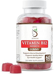Vitamine B12 Gummy Energy Vitamines - Vitamine B12 Gummies voor volwassenen 1000mcg W/Sodium - Energie Gummies die ondersteuning Bone Health W/Immune Ondersteuning - 60 Raspberry Flavored Gummies