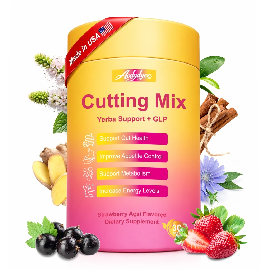 Cutting Drink Mix – GLP-1 Drink Mix – Support Dual Action Craving & Metabolism | Berberine, Cinnamon, Chromium, 5-HTP, Yerba Mate & Magnesium | Promotes Gut Health | Strawberry Flavor – 30 Sticks