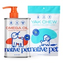 Native Pet Omega Oil voor honden - Visolie Supplementen 8 Oz & 5 Kleine Yak Kauwen voor honden