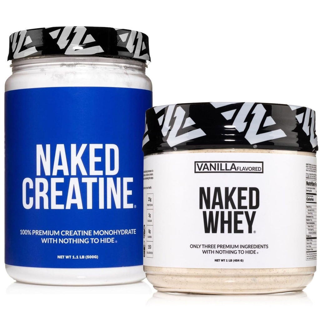 NAKED Vanilla Whey Protein Powder 1LB (12 Servings) Pure Micronized Creatine Monohydrate 500g (100 Servings) – Grass-Fed; Bulk; Non-GMO; Gluten Free; Soy Free