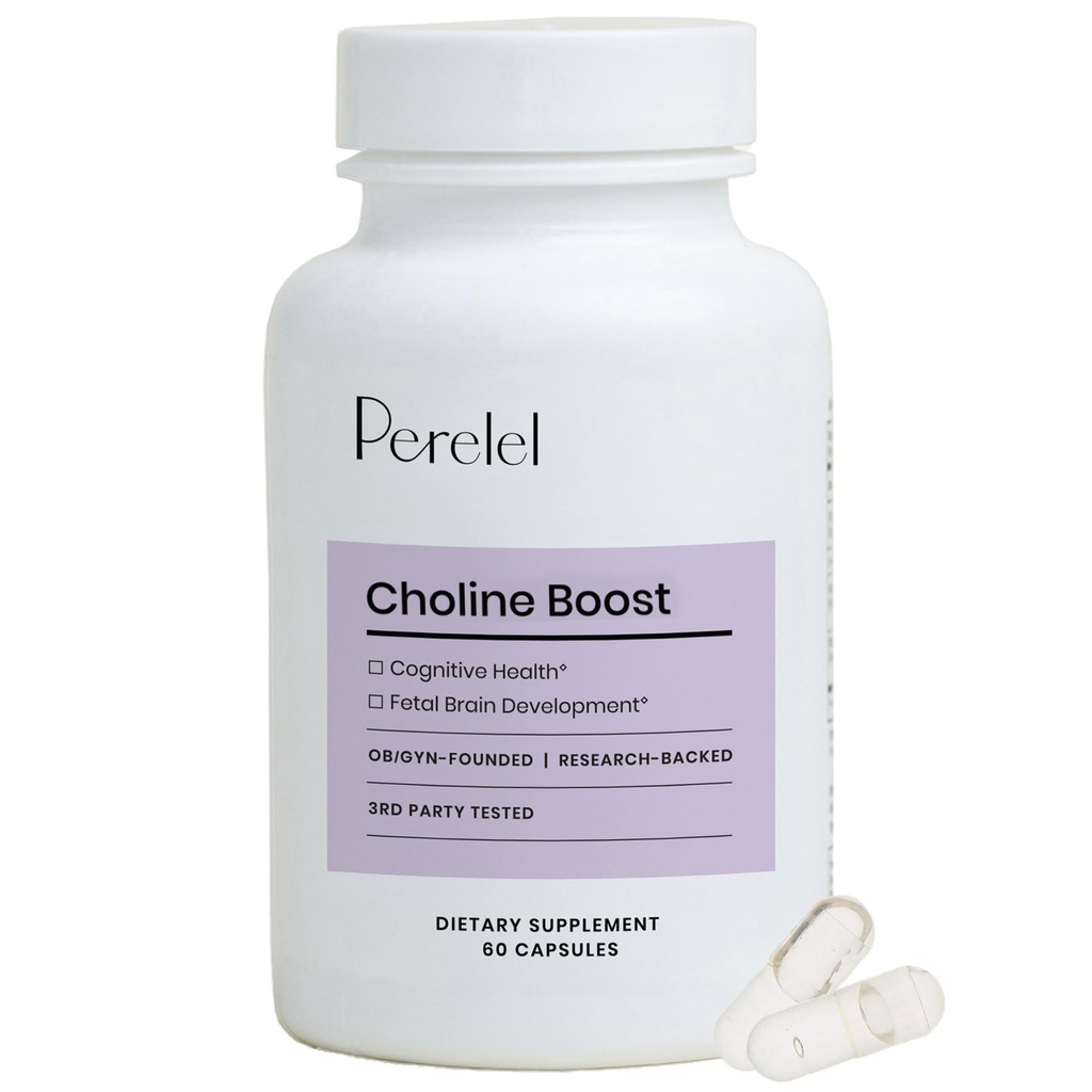 Perelel Women’s Choline Boost, Supports Baby’s Cognitive Function Throughout Pregnancy & Early Childhood, Choline Supplement for Prenatal, Postpartum & Breastfeeding, Gluten Free, Non GMO, 60 Capsules