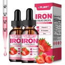 Liquid Iron Supplement for Women Men & Kids Multivitamine Iron Drops with Folate, Vitamin C, B6, B12, Zink for Anemia, Iron Deficency, Blood Builder, Energy - Natural Strawberry Flavor, Vegan 4 Fl Oz