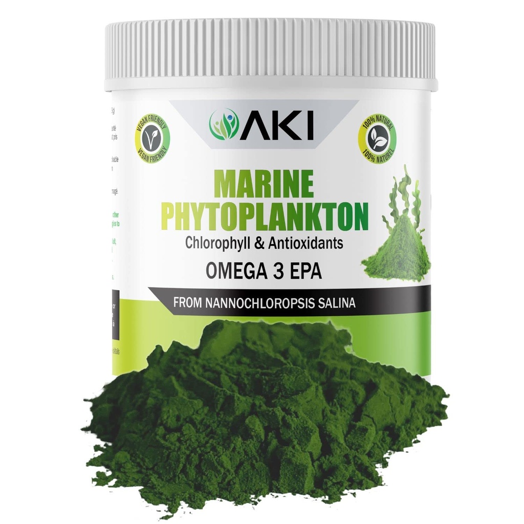 AKI Marine Phytoplankton Powder - Bron van Raw Omega-3 EPA Micro Algen Nannochloropsis - Plantenproteïnen, Vitaminen voor de algehele Wellness - Complete Proteïnebron, Veganistisch & GGO-vrij (2oz/57g)