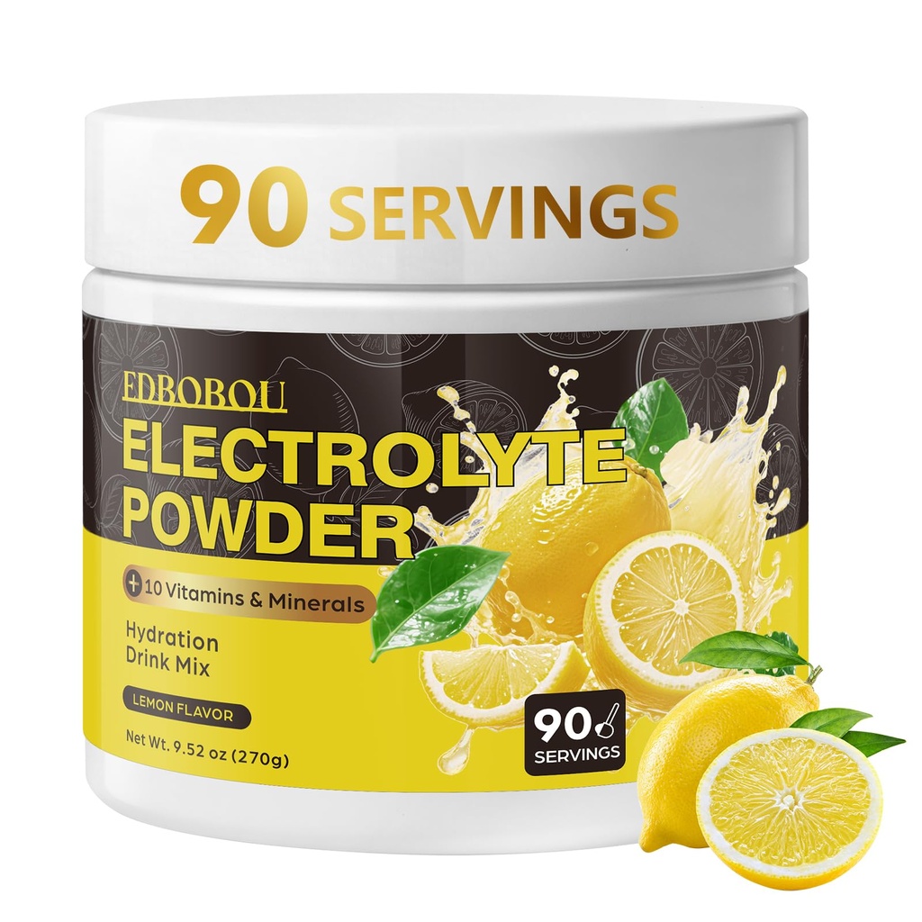Sugar-Free Electrolyte Powder, Lemonade 0 Calories, Keto-Friendly Hydration Drink Mix with Potassium, Magnesium, and Sodium Non-GMO, Gluten-Free, Vegan, 90 Servings