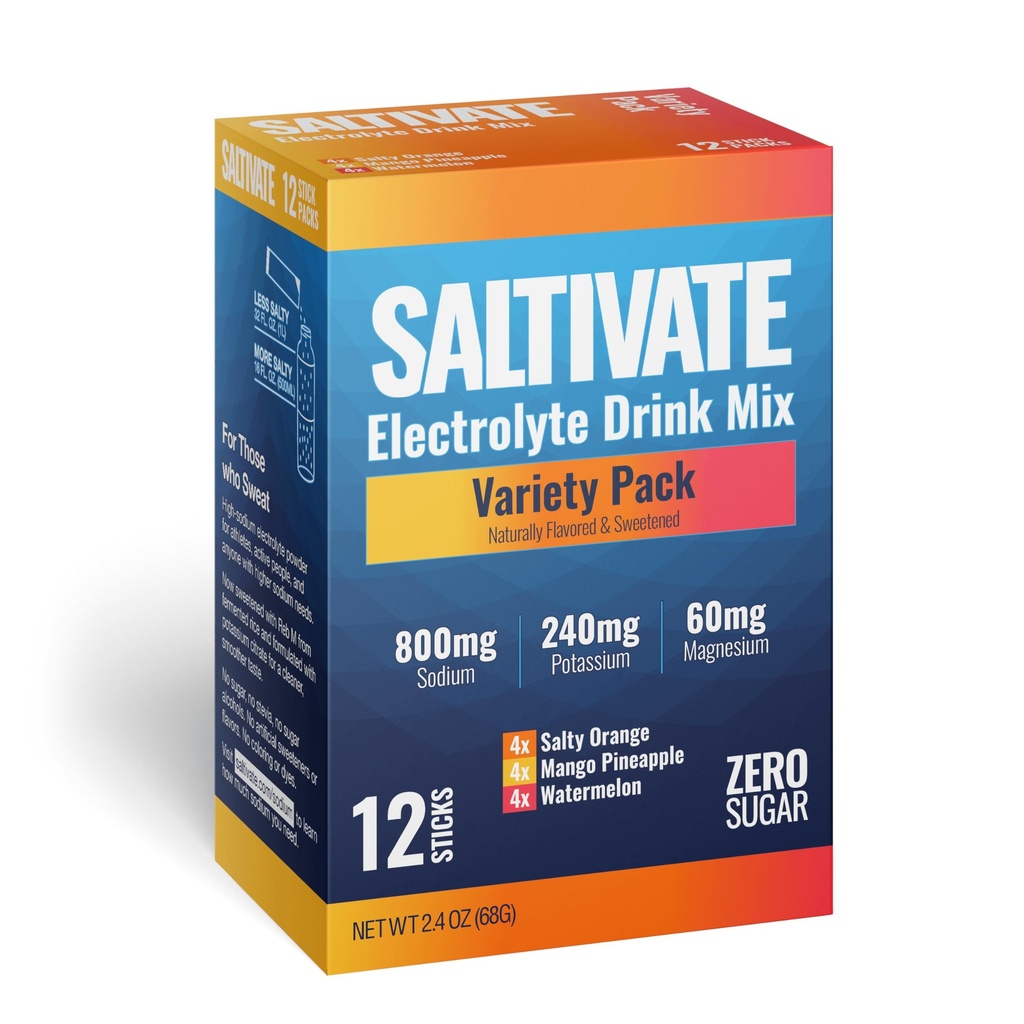 Zero Sugar Electrolyte Packets Variety Pack | High Sodium Potassium Magnesium Electrolytes | No Sugar No Carbs No Stevia - for Sweat, Keto, POTS, Fasting | Makes 32 Fl Oz (Pack of 12)