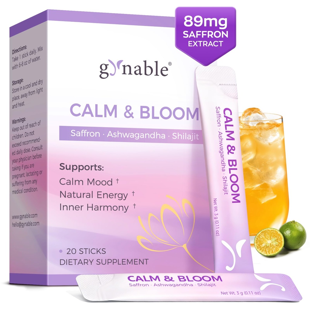 Gynable Saffron Supplement for Women, Daily Calm & Stress Support Drink Mix, 89mg Saffron Extract + Ashwagandha, L-Theanine & Magnesium, Helps You Unwind & Feel More Balanced, 20 Stick Packs, Lime