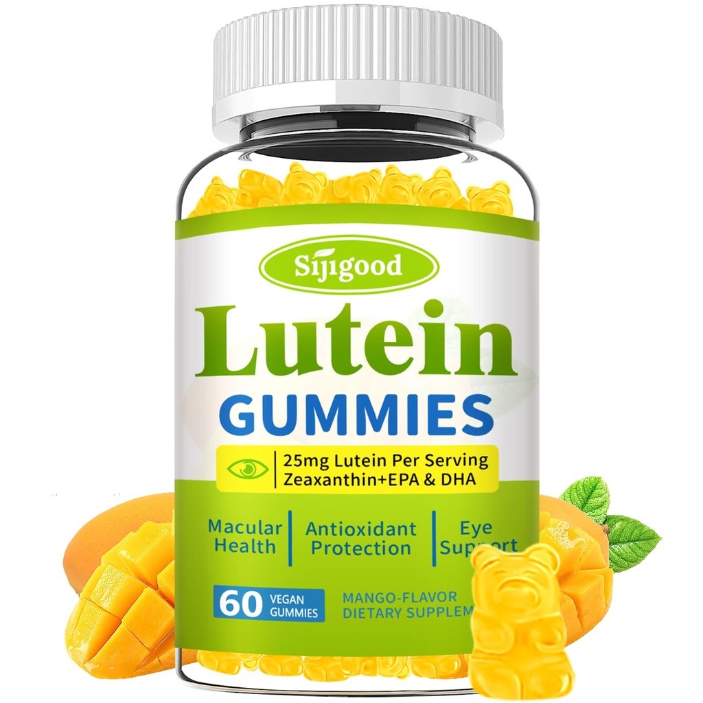 Luteïne en zeaxanthine Supplementen Gummies met astaxanthine en bosbessenextract - Oogvitaminen met Omega-3, Vitaminen A, C, E, D3 & Zink voor Vision Health - Suikervrij, Mango smaak, 60 Tel.