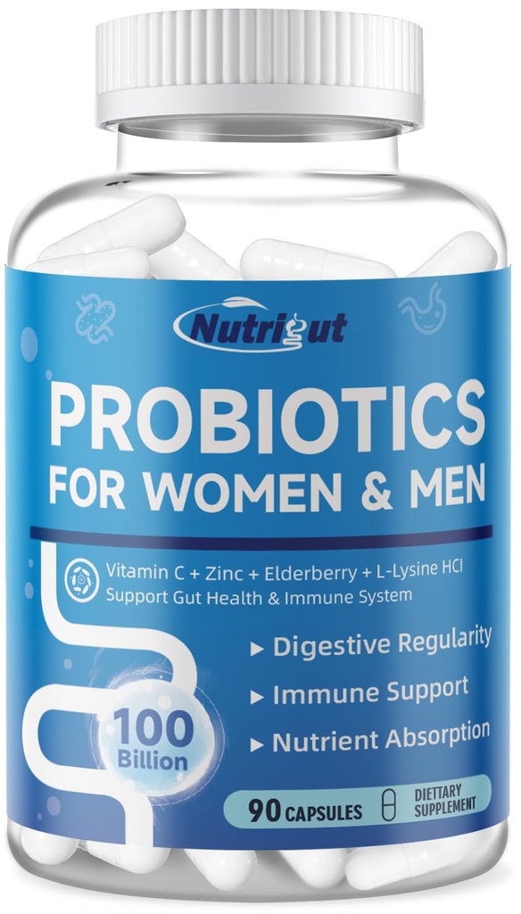 Probiotics for Women-Men Digestive Health with 100 Billion CFUs, Womens-Mens Probiotics for Immune Support and Gut Health with Prebiotics, multivitamin, 90 Veggie Caps (45 Days Supply)