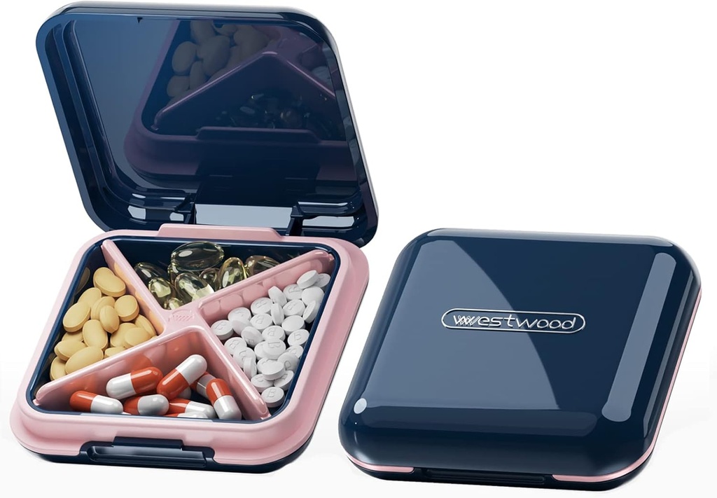 DUBSTAR Pill Box - Waterdichte Draagbare Dagelijkse Kleine Case voor Portemonnees Pocket Compact Travel Medicine Holder voor Vitaminen,Visolie, Complementen, Medicatie(Deep Blue)