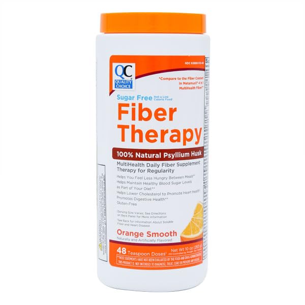 Quality Choice Sugar Free Fiber Powder Naturally Derived Vegetable Formula 48 Doses Orange Flavor