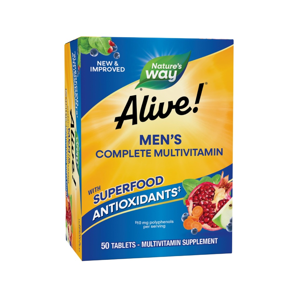 Nature's Way Alive! Mannen complete multivitamine, ondersteunt energie Metabolisme en spierfunctie*, B-vitaminen, Glutenvrije, 50 tabletten