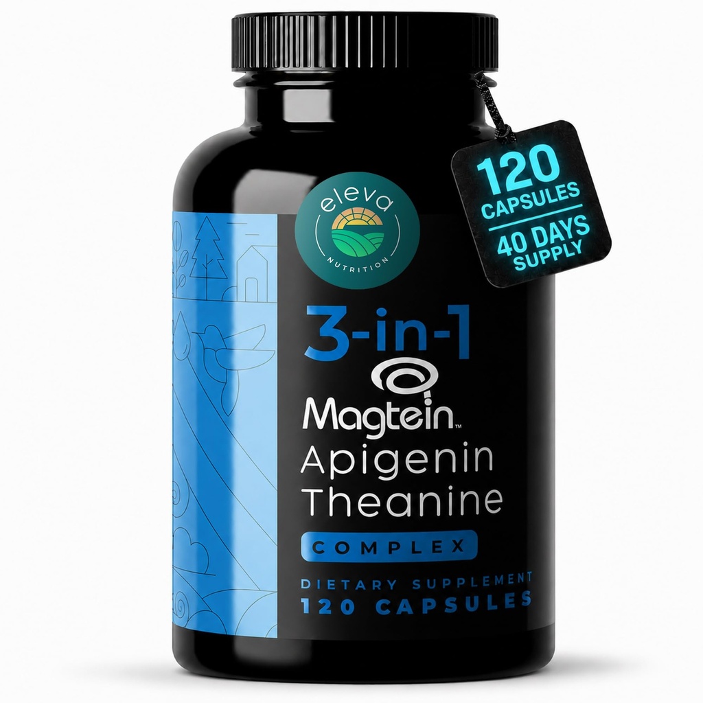 Magnesium Theanine L-Threonate Apigenine supplement voor slaaphulp-3- in-1 Complex supplement ondersteuning ontspannen- Melatonine-vrij Magnesium- nul fillers- Glutenvrij & niet-GMO-120 Graaf Veggie Capsules