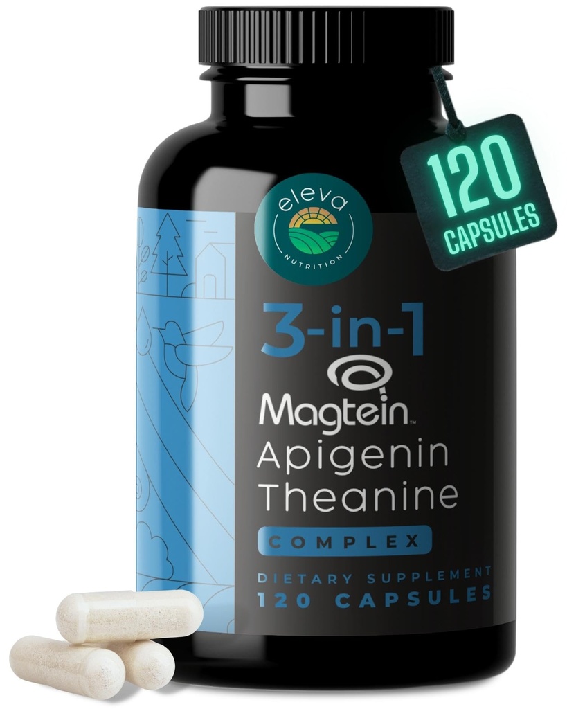 Magnesium Theanine L-Threonate Apigenine supplement voor slaaphulp-3- in-1 Complex supplement ondersteuning ontspannen- Melatonine-vrij Magnesium- nul fillers- Glutenvrij & niet-GMO-120 Graaf Veggie Capsules