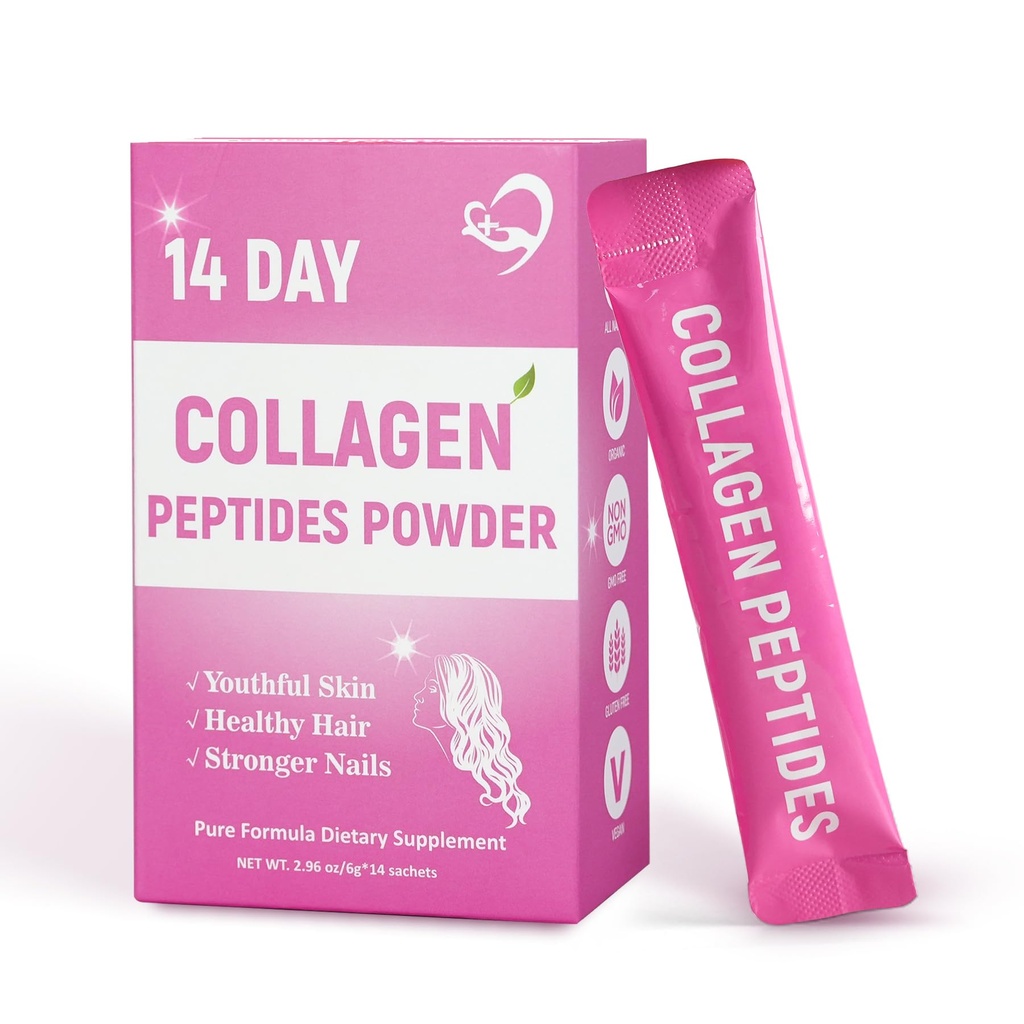Laicuherb 14 Day Collagen Peptides Powder, Collagen for Women Promotes Skin, Hair, Nail Health, Collagen Powder, Collagen Hydrolyzed Collagen Powder, Non-GMO