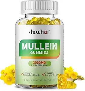 Gummies de Mullein pour Détox pulmonaire, 2000mg Extrait de feuille de Mullein pour support respiratoire et digestif et immunitaire, supplément d'herbe de Mullein biologique pour le soulagement du mucus, végétalien, ananas, 60