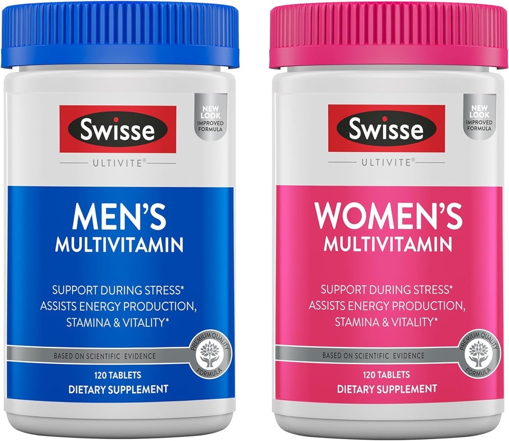 Swisse Daily Multivitamine voor mannen & vrouwen Bundle Combo Pack Ondersteunt Gezonde Energie, Stress Relief, Geestelijke Duidelijkheid & Performance, Immuniteit en Hartgezondheid