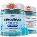 L-MéthylFolate 15mg et Méthyl B12 Gummées, méthylées B1, B2, B6 Multivitamines - 5-MTHF actifs et absorption élevée - supporte le gène MTHFR, la cognition, les niveaux d'homocystéine, le métabolisme folate, végétalien, 60 Cts
