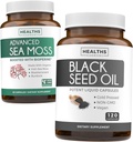 Graines noires et mousse de mer (1-Mois d'approvisionnement) Nourriture de la nature Groupe d'huile de graines noires 120 Capsules de softgel (non OGM et végétalien) Nigella Sativa à pression froide et capsules de mousse de mer irlandaise (non OGM et biologique)