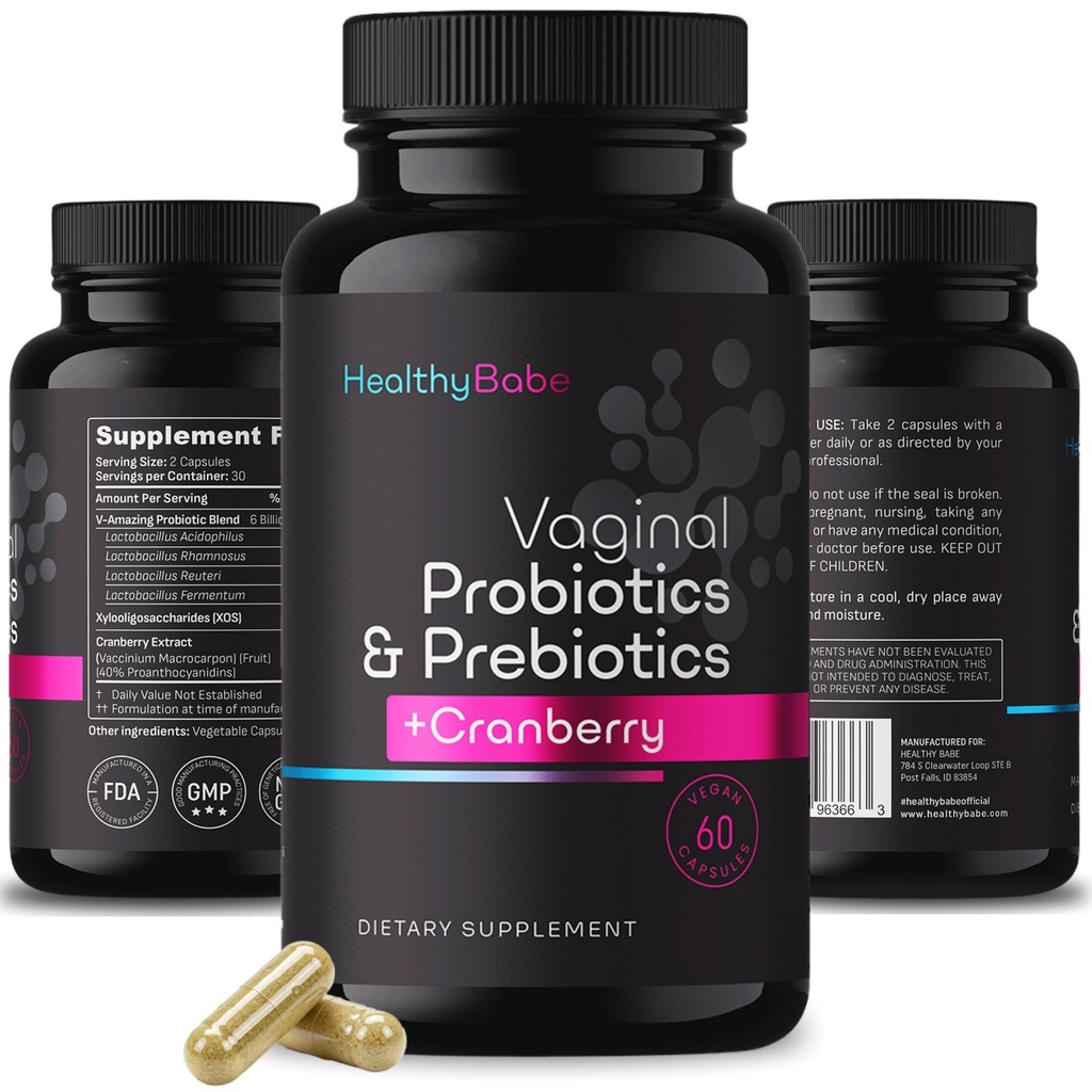 Gezonde Babe Vaginale Probiotica voor vrouwen + Prebiotica & Cranberry Pillen, pH-balans, Gezonde Odor, Gist, Immuun Ondersteuning, Positieve Microbiome Gezondheid, Vrouwen