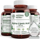 Natuurlijke Nutra R-Alfa Lipoïnezuur, Verbeter bot- en hartgezondheid, Verbeter de geheugenfunctie, Verbeter de zenuwfunctie draagt bij aan de algehele gezondheid, Glutenvrij 100 mg, 60 Veganistische en Vegetarische tabletten.
