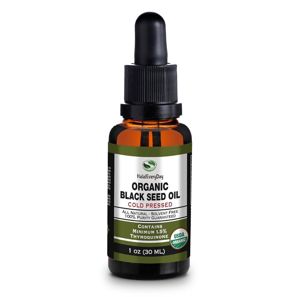 Biologische Zwarte Zaadolie - USDA Certified Cold Pressed Glass Bottle Meer dan 1,5% Thymochinon 3X sterkte Turkse Zwarte Komijn Nigella Sativa non-GMO 100% Pure Blackseed Oil (1oz glazen Dropper Bottle)