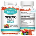 2 Pack Ginkgo Biloba Gummies voor vrouwen en mannen, Hersensupplement verbeteren Betere Mood en Focus, Vegan gemengde Berry Flavor 120 Tellen