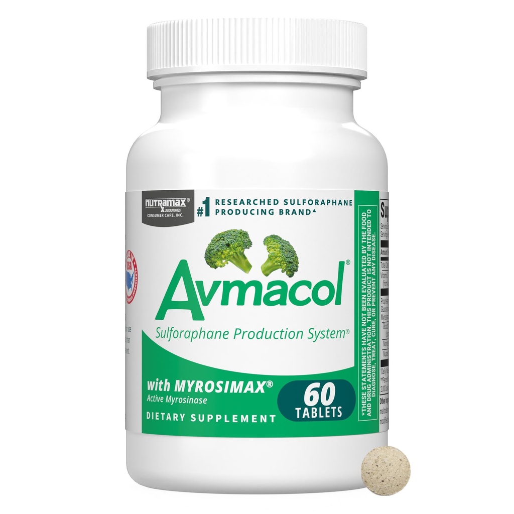 Nutramax Avmacol #1 a étudié la marque de production de sulfaphane, Nutramax Laboratoires Supplément de soins aux consommateurs pour la désintoxication, le soutien antioxydant et le bien-être général, 60 comprimés