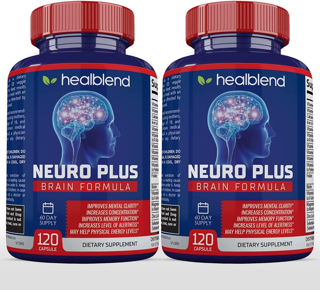 Neuro Plus Brain & Focus Formula - Nootrope Brain Booster Supplement, Ondersteunt Hersengezondheid, Geestelijke Helderheid & Focus - Verbetert Concentratie & Geestelijke Energie 120 Capsules (2)