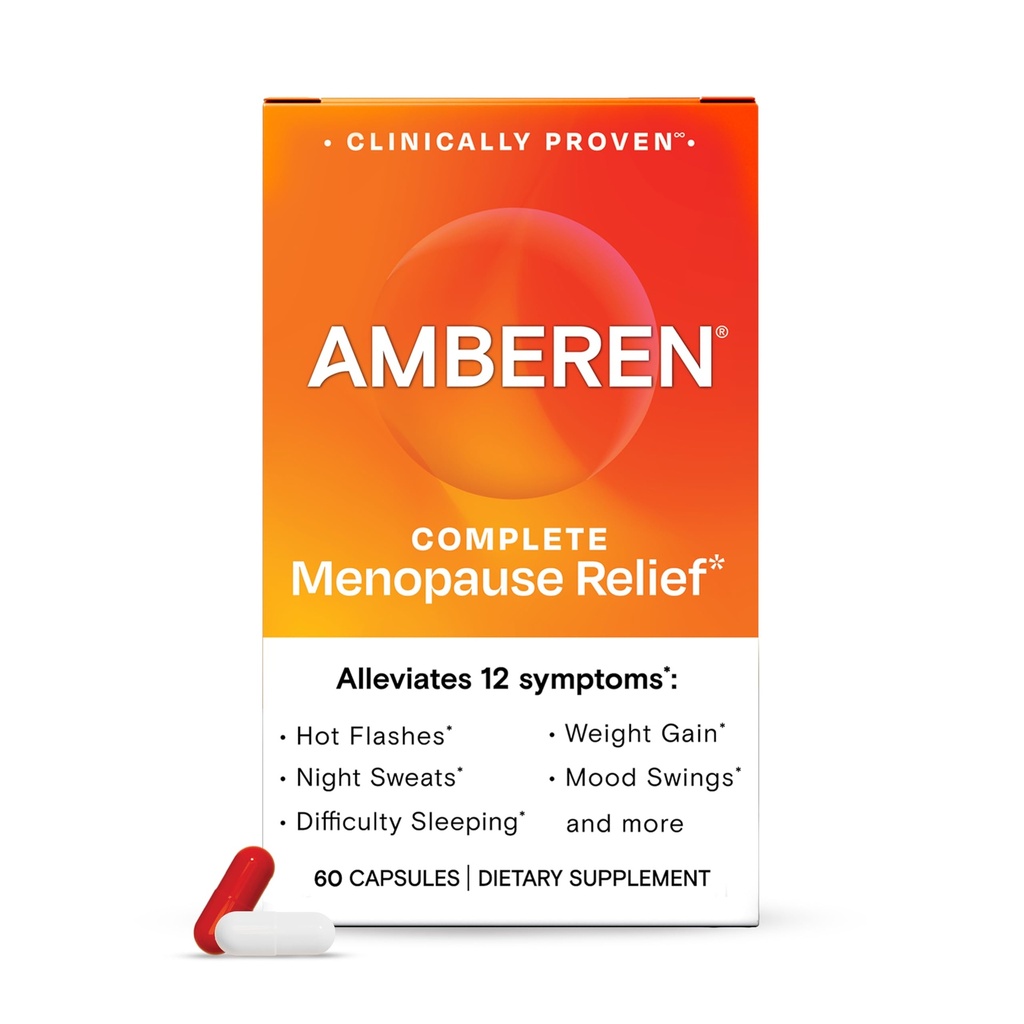 Supplément de ménopause Amberen pour les femmes, 120 capsules, cliniquement prouvé, aide à soutenir l'équilibre hormonal, aide à soulager 12 symptômes de ménopause: Flashs chauds, Sueurs de nuit, Swings d'humeur et plus