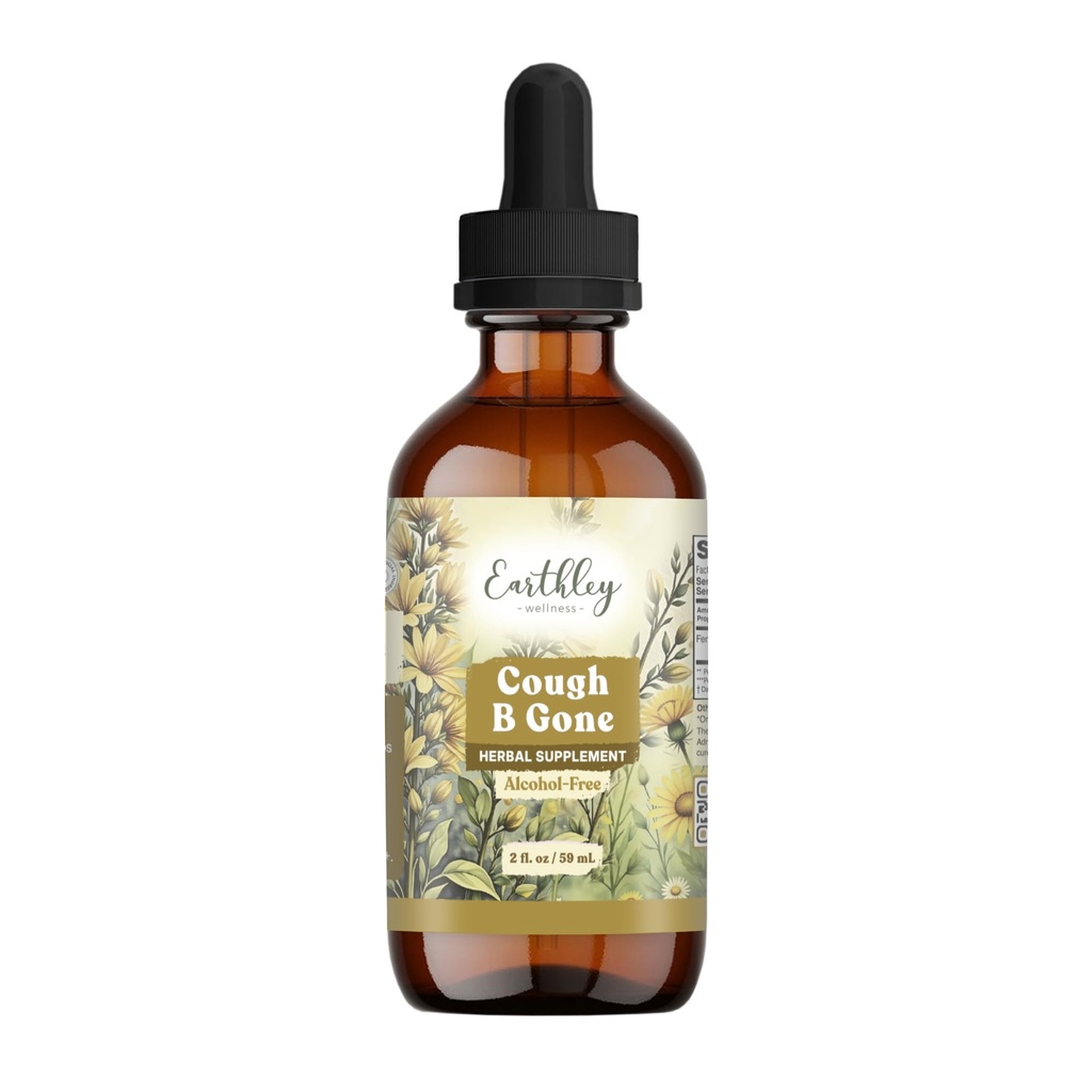 Earthley Wellness, Cough-B-Gone, Alcohol-vrije kruiden Tinctuur voor kinderen en volwassenen (6 maanden +), Koude en Hoesten Remedy, Soothes Sore Throats, bevordert Lung Health, en Ontgifting (2oz, Kids)