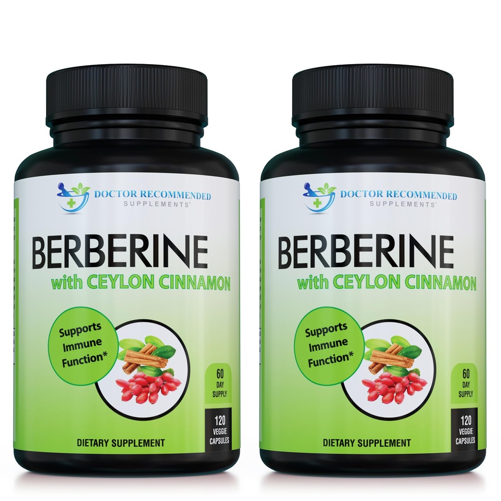 Berberine met Ceylon Cinnamon - 1200mg Berberine & 100mg Biologische Ceylon Cinnamon - 120 Veggie Capsules, Gezond Immuun Systeem Cardiovasculaire Hart- en Maagdarm Welzijn (pakket van 2)