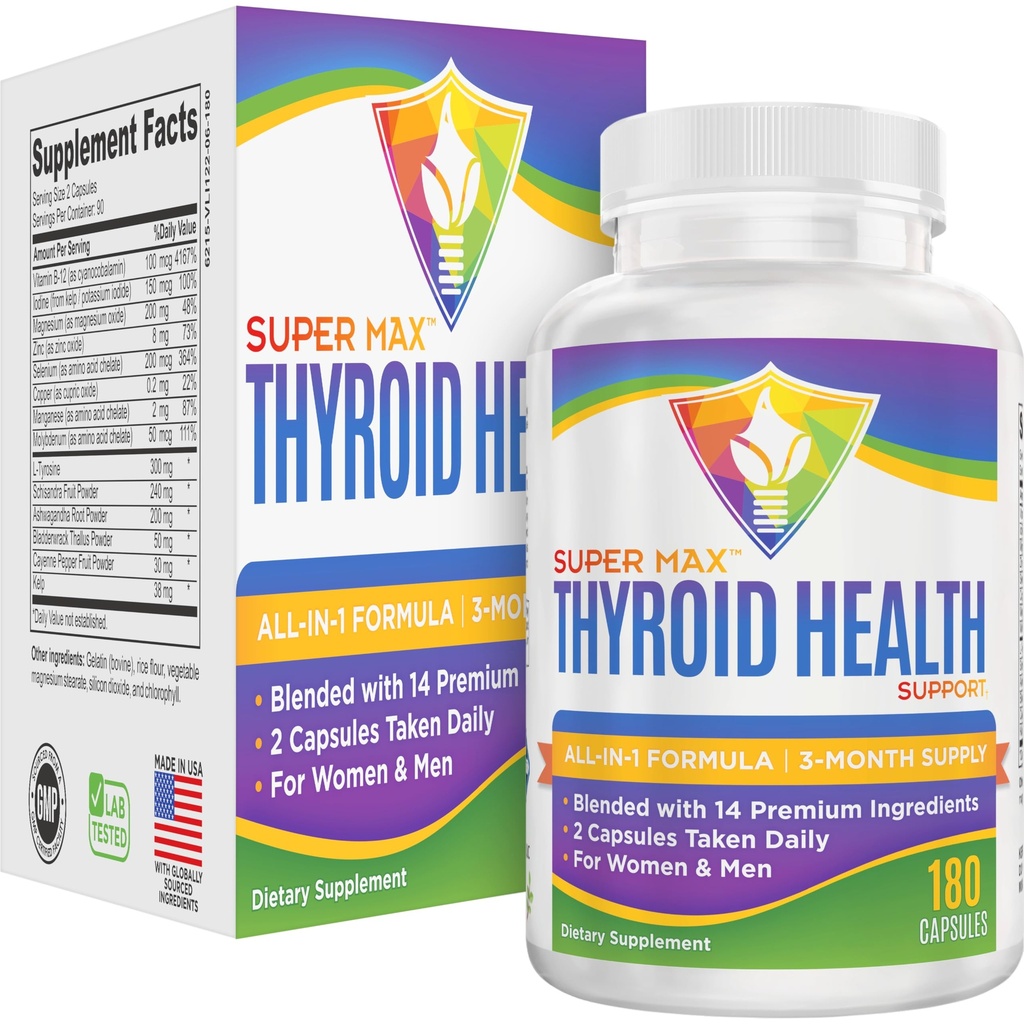 3-Month Thyroid Support Supplement (All-in-1) Formule met 14 Actieve Ingrediënten Schildklier Supplementen 