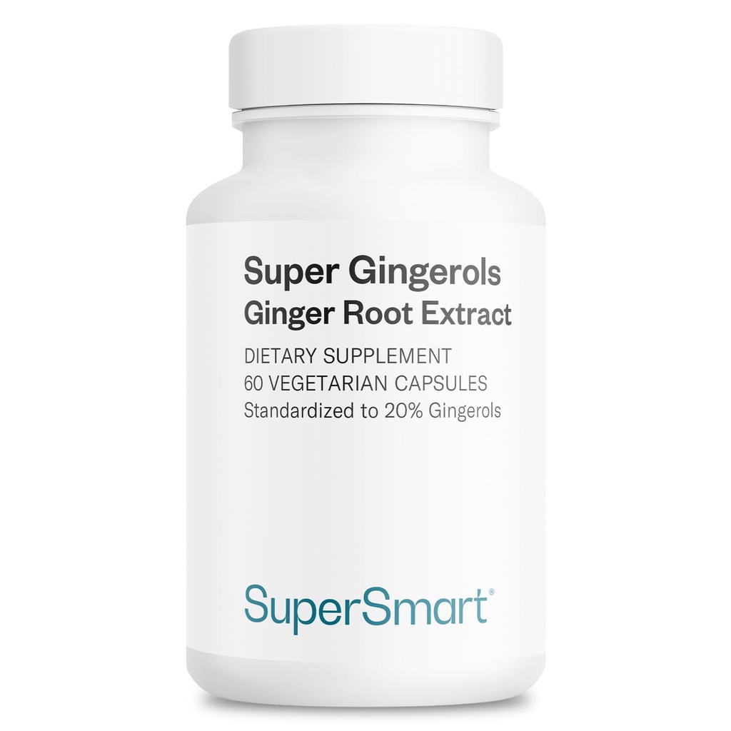 Supersmart - Super Gingerols 400mg par jour (High Potency 20% Gingerol) - Supplément d'extrait de racine de gingembre sans OGM et sans gluten - 60 capsules végétariennes