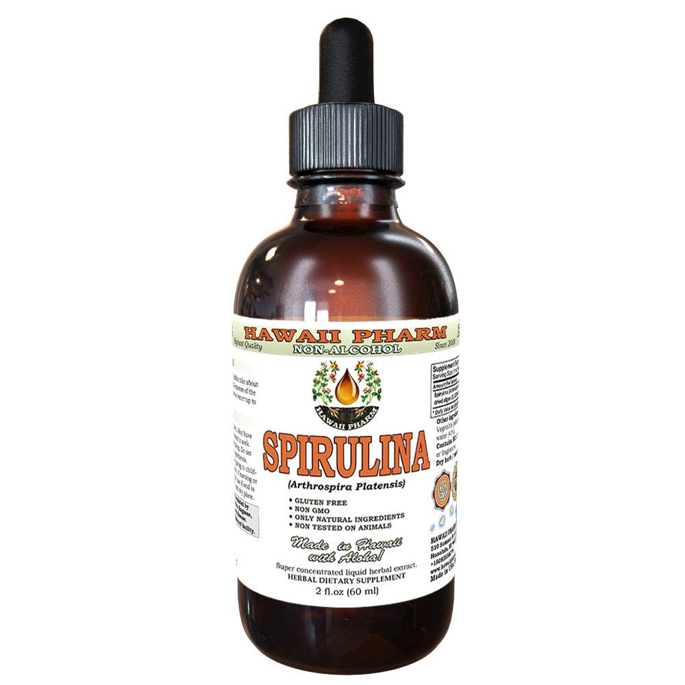 Spirulina Alcoholvrije Liquid Extract, Organische Spirulina (Arthrospira platensis) Gedroogde Algen Glyceriet Natuurlijke Kruidensupplement, Hawaii Pharm, USA 2 fl.oz