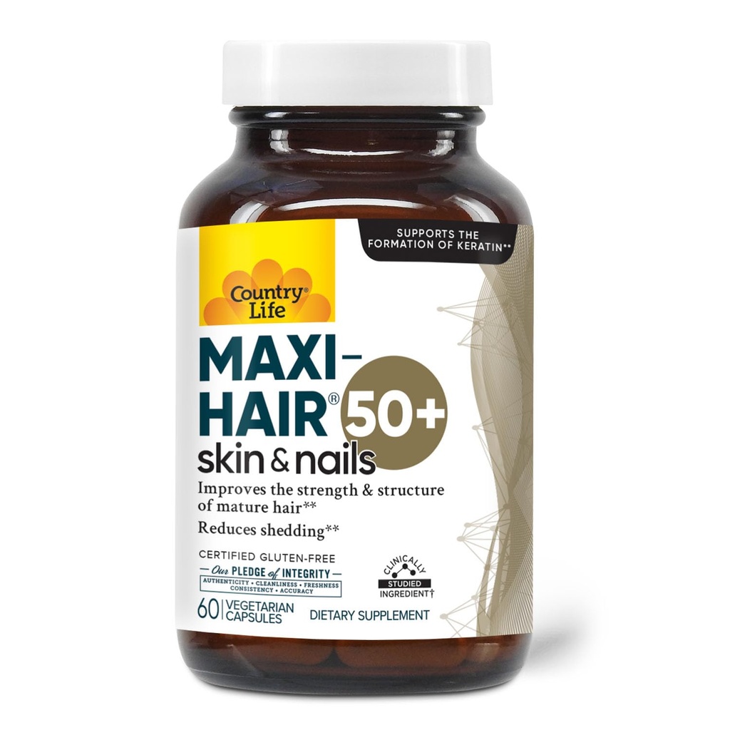 Country Life Maxi-Hair 50+ Biotin Based Hair, Skin & Nails Supplement voor vrouwen en mannen ouder dan 50 