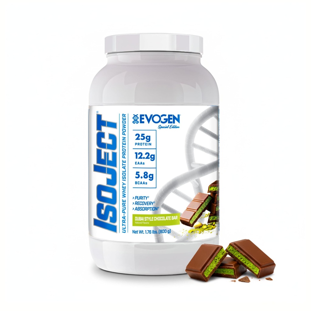 Evogen Isoject - Whey Protein Isolate | Ultra-Pure Whey Protein Powder with Ignitor Enzymes, BCAAs, and EAAs | Enhanced Absorption & Recovery | Dubai Chocolate Protein | 25 Servings