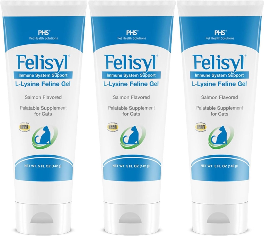 Felisyl L-Lysine Gel voor katten (5oz) Ondersteunt Immune, Respiratory en Eye Health. Eases niezen, Runny Neus en Watery Eyes. Smakelijke zalm smaak - Made in The USA (3 Pack)
