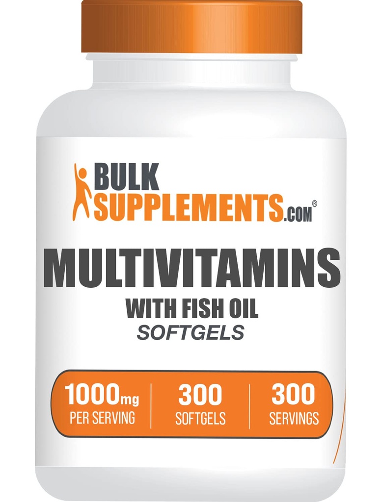 BulkSupplements.com Multivitamine Softgels - Dagelijks Multivitaminesupplement, Multimineral voor mannen en vrouwen met visolie - Glutenvrij, 1 Softgel per portie (1000mg), 300 Tellen (pakket van 1)