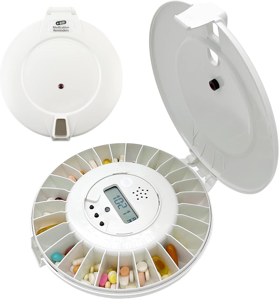e-Pill MedTime Locked Automatic Pill Dispenser Beveiligde, makkelijk te gebruiken Medication Organizer met 24 dagelijkse alarmen Ideaal voor Senioren, Dementia, en Alzheimers Care