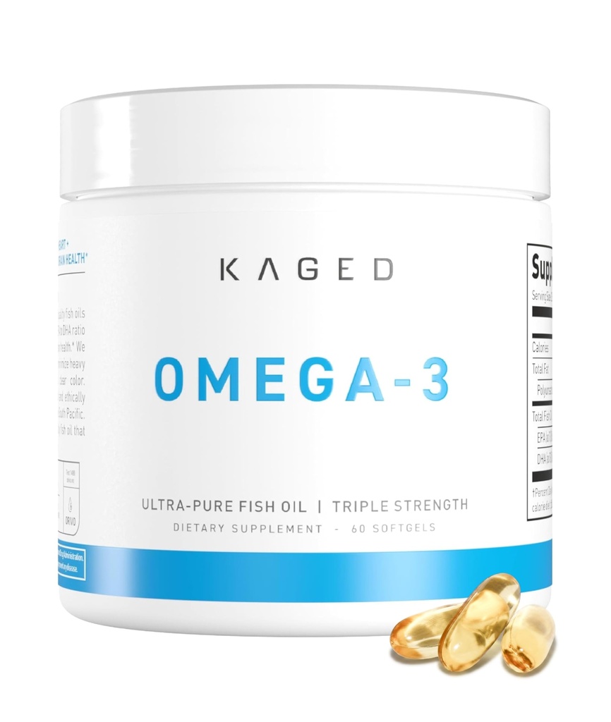 Kaged Omega 3 Fish Oil Supplement, 3000mg Omega 3 Vetzuur met EPA & DHA, Ultra-Pure, Geen Fish Burps, 60 Pillen