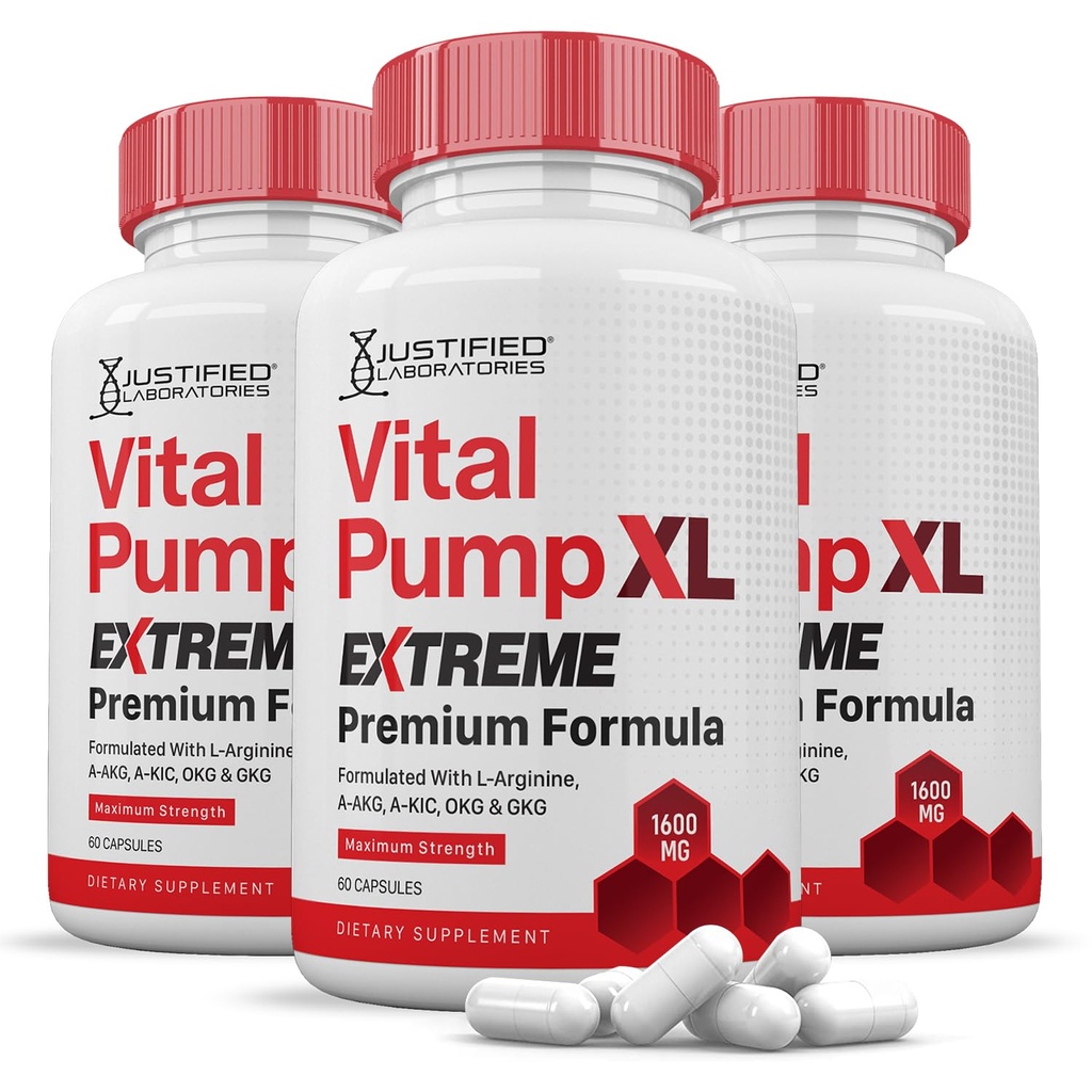 (3 Pack) Vital Pump XL Extreme Pills 1600MG Premium Formula Proprietary Blend for Men's Health 180 Capsules