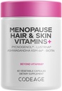 Codeage Menopause Hair & Skin Vitamins+ - Patented Lustriva, Pycnogenol, KSM-66 Ashwagandha - Hair Density Skin Perimenopause Support - Menopause Supplement - 10,000 Mcg Biotin, Wild Yam - 60 Capsules