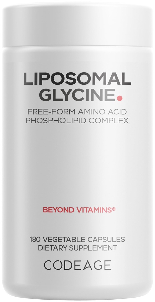 Codeage Liposomal Glycine+ – 1,500 mg Free-Form Glycine Supplement with Liposomal Delivery, Amino Acid Support, 2-Month Supply – 180 Capsules