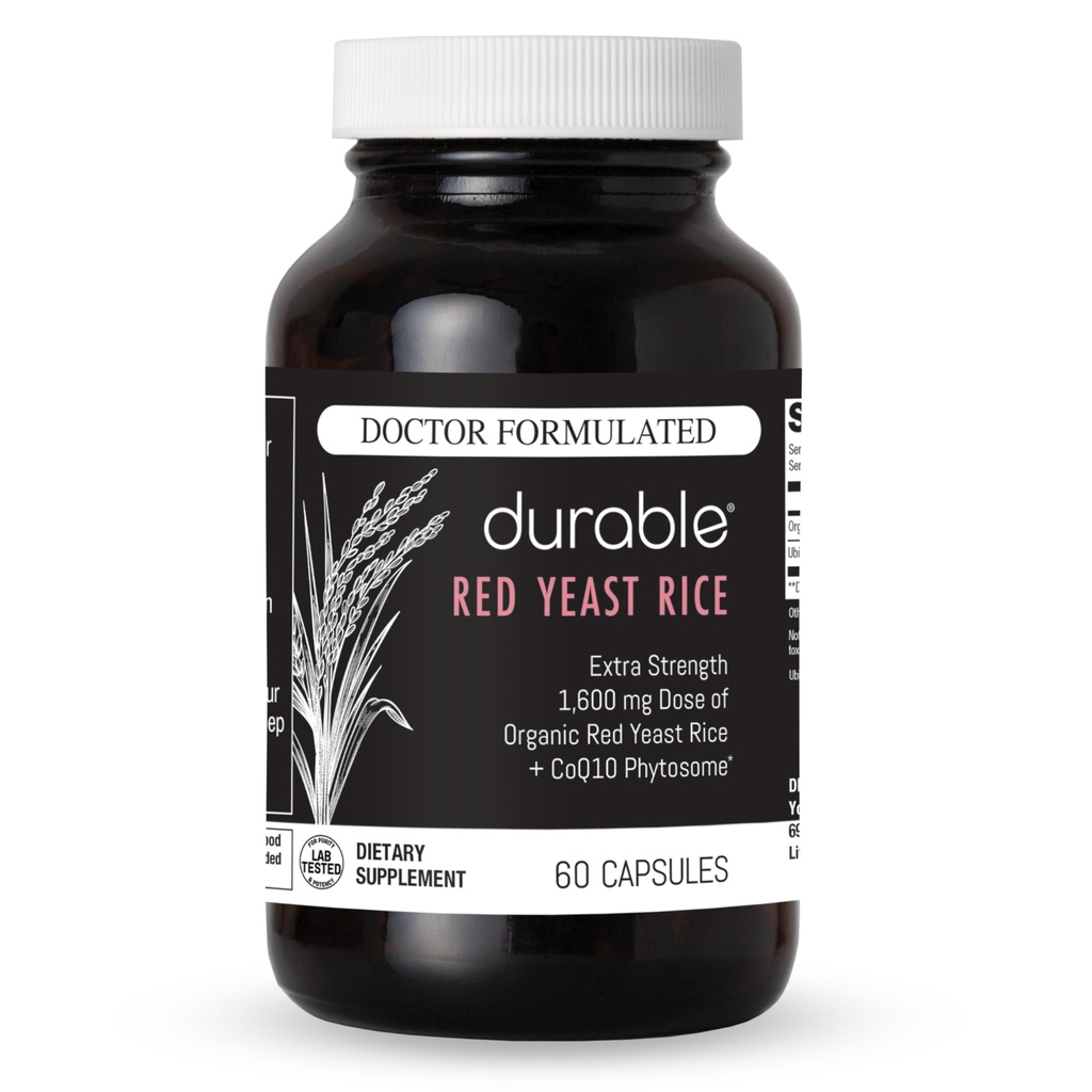 Duurzame ROOD Gist Rijst Biologische 1.600 mg Extra Sterkte + CoQ10 Phytosome Ondersteunt Gezonde Cholesterol, Hart, Lijm & Circulatie Doctor Geformuleerd, Niet-GMO, Veganistisch, Made in USA (60 Capsules).