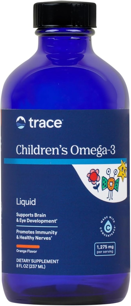 Trace Minerals Children's Omega-3 - Supplément liquide soutient la fonction du système nerveux et immunitaire - Supplément santé pour les enfants - EPA & DHA soutient le développement du cerveau et des yeux - Orange, 8 fl oz