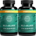 Primal Harvest 2 Pack, Multi Collageen Pillen voor vrouwen en mannen (type I, II, III, V, X) Collageen Supplementen voor vrouwen en mannen, 120 Capsules met Vitamin C voor haar, huid, nagels Collageen Peptides Pillen