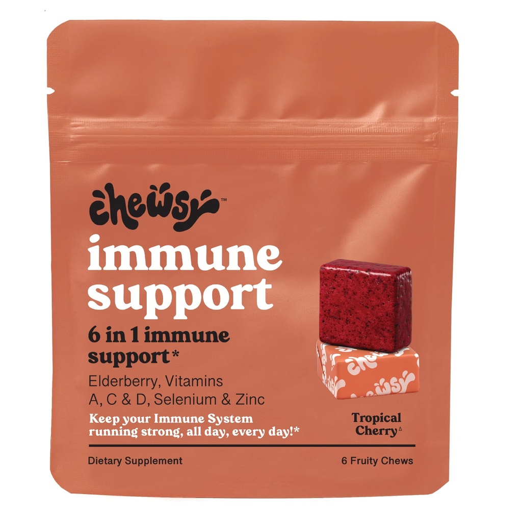 Kauwgom - 6-in-1 Immune Support Fruitige Kauwen met Vlierbes - Vitamine C, A en D, Zink en Selenium - Individueel verpakt - 6-daagse levering