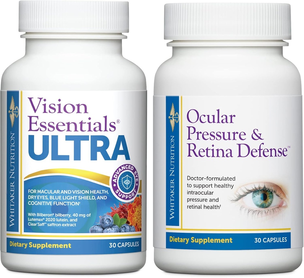 Premium Eye Health Bundle Inclusief Vision Essentials ULTRA voor Macula & Retinal Health, Eye Strain, Oculaire Druk, Droge Ogen, en Oculaire Druk & Retina Defense voor Extra Gezonde Intraoculaire